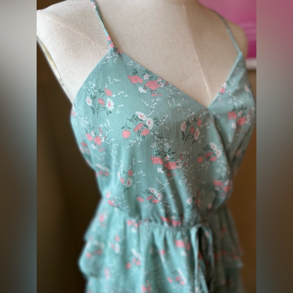 FLORAL GRAY BLUE SUMMER DRESS